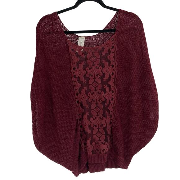 Free People Sweaters - VTG Y2K Free People Maroon Lace Panel Crochet Dolman Sweater Large